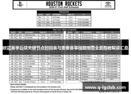 欧冠赛季后续关键节点时间表与重要赛事提醒指南全面前瞻解读汇总 欧冠赛季后续关键节点时间表与重要赛事提醒指南全面前瞻解读汇总